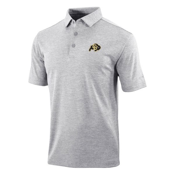 Columbia men's grey quarter button up horizontal ribbed colorado buffaloes collared short sleeve polo.